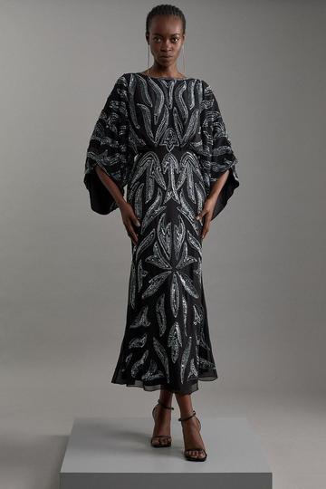 Kimono Sleeve Embellished Midaxi Dress gun metal