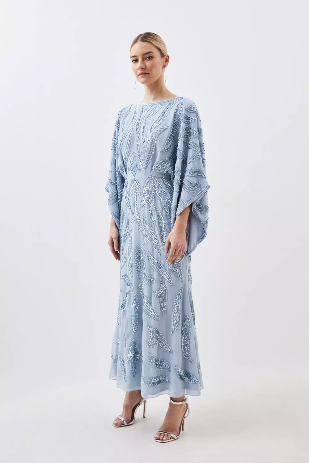 Petite Kimono Sleeve Embellished Woven Maxi Dress Karen Millen