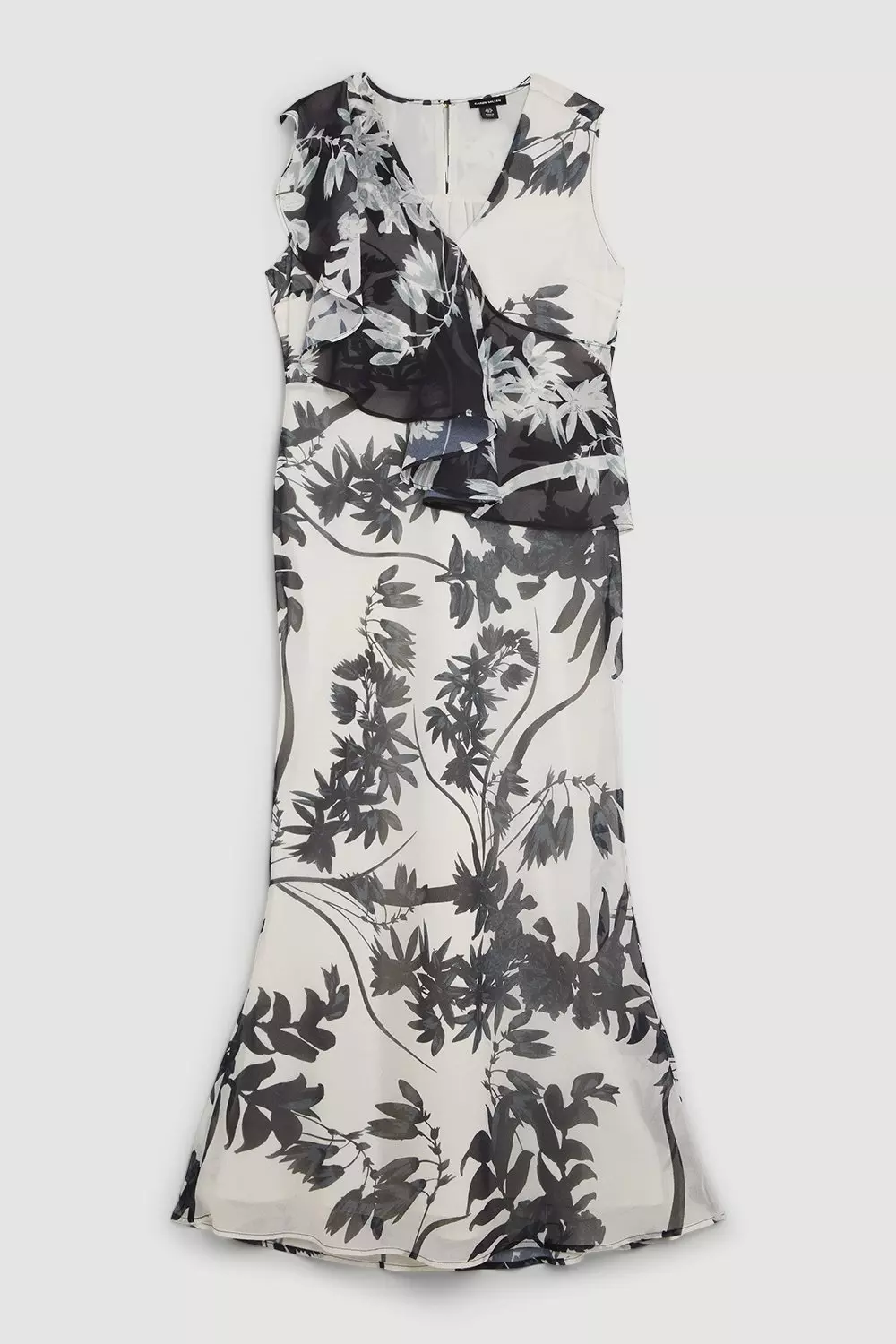 Mono Floral Georgette Ruffle Front Midi Dress Karen Millen