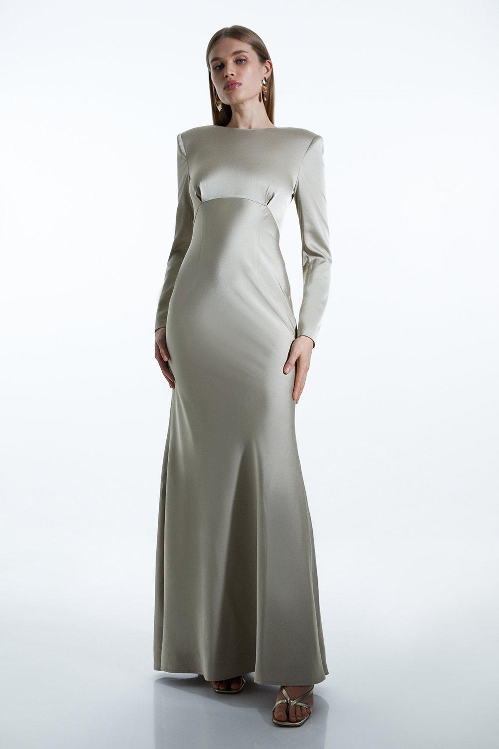 Satin Back Crepe Long Sleeved Column Woven Midaxi Dress | Karen Millen