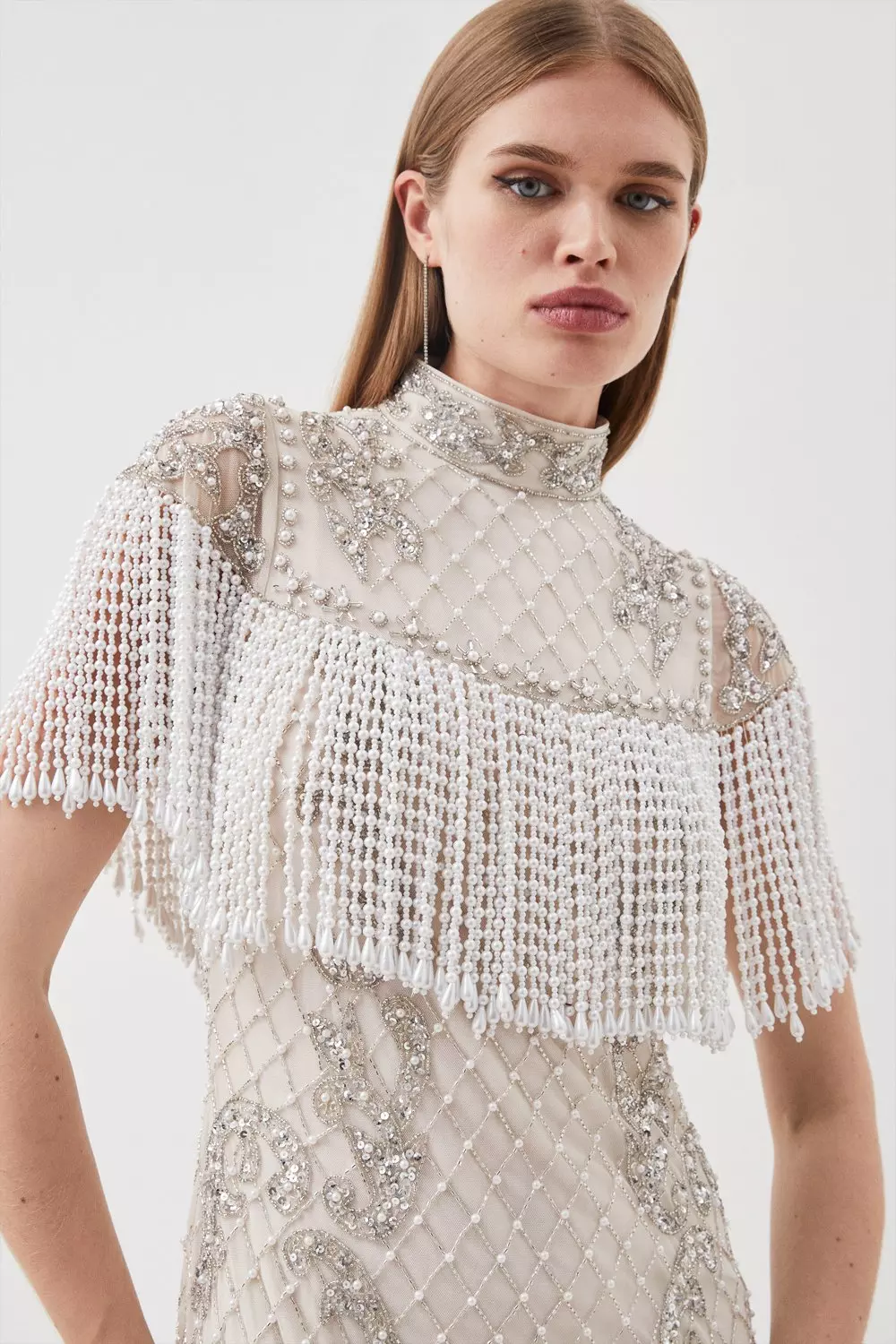 【新品】Crillon Crystal Pearl Jaquard Dress Embellished Pearl Woven Mini Dress | Karen Millen