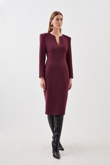 Compact Stretch Waist Detail Tailored Midi Dress fig