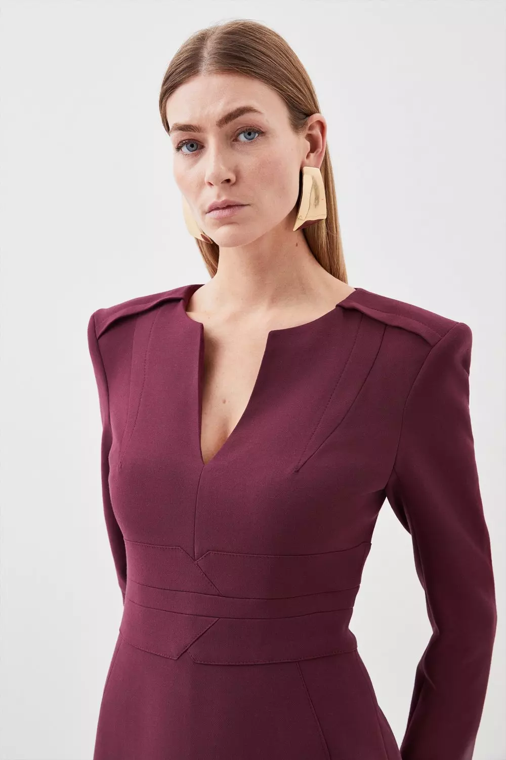 Compact Stretch Waist Detail Tailored Midi Dress | Karen Millen