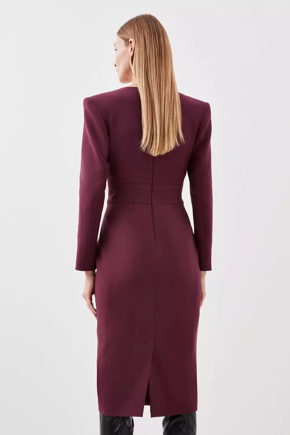 Compact Stretch Waist Detail Tailored Midi Dress | Karen Millen