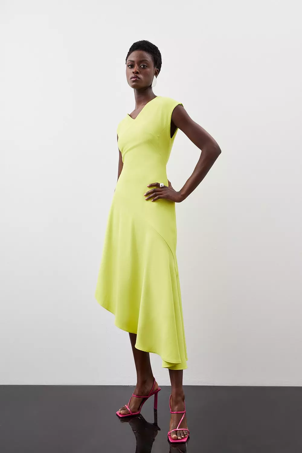 Asymmetric Hem Detail Cap Sleeve Dress | Karen Millen