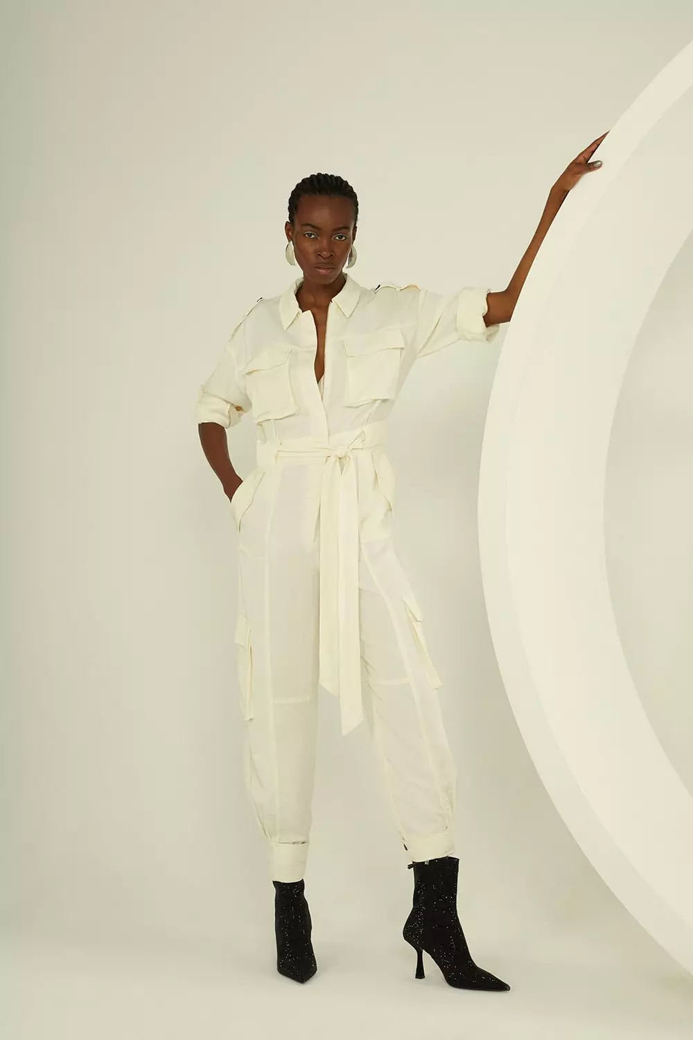 Premium Utility Linen Jumpsuit Karen Millen