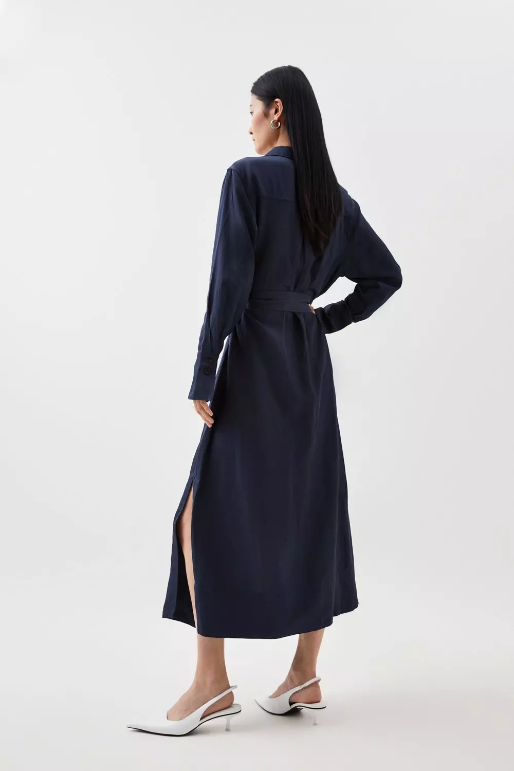 Premium Utility Linen Woven Midi Shirt Dress | Karen Millen