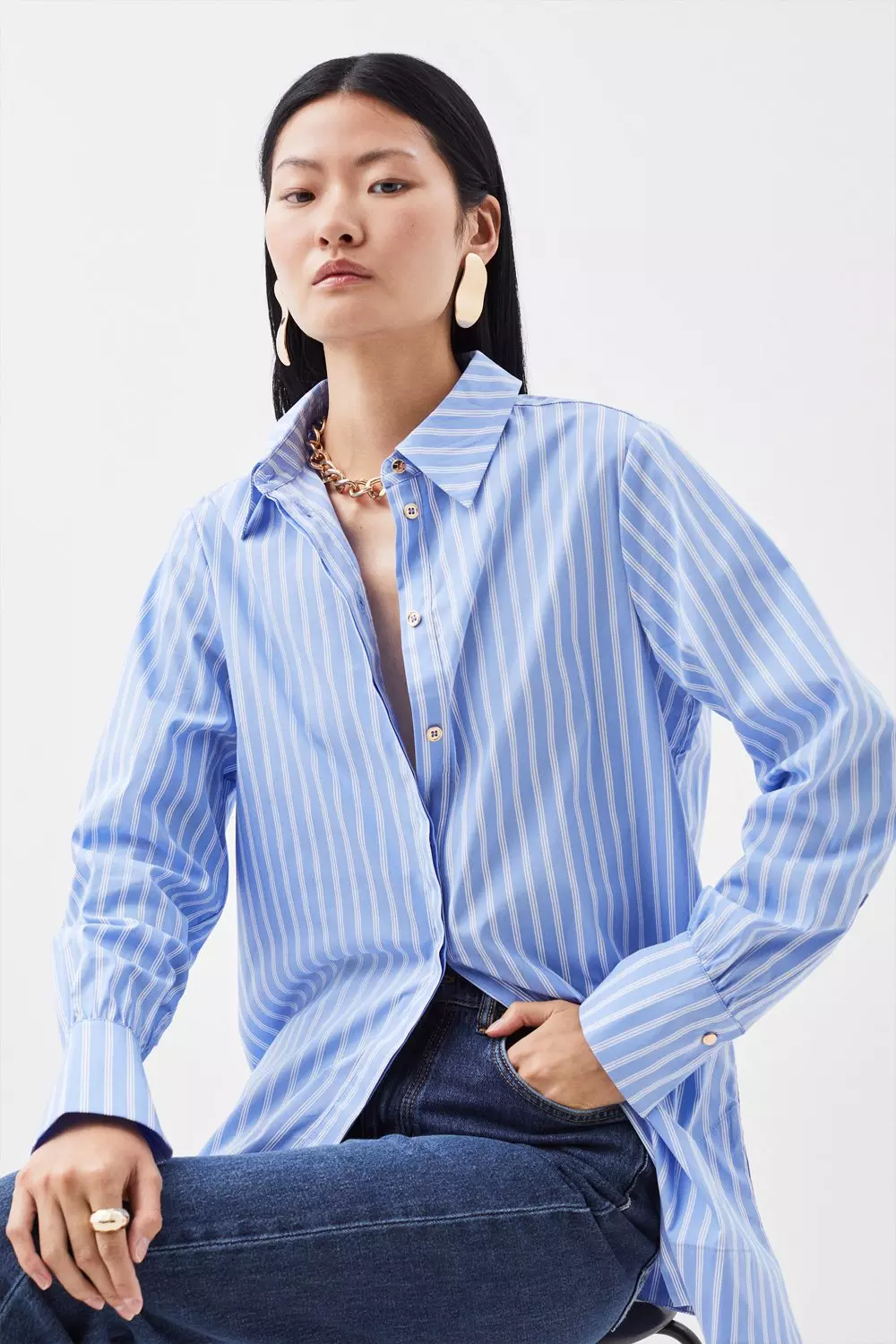 Longline tie-waist cotton shirt | GATE
