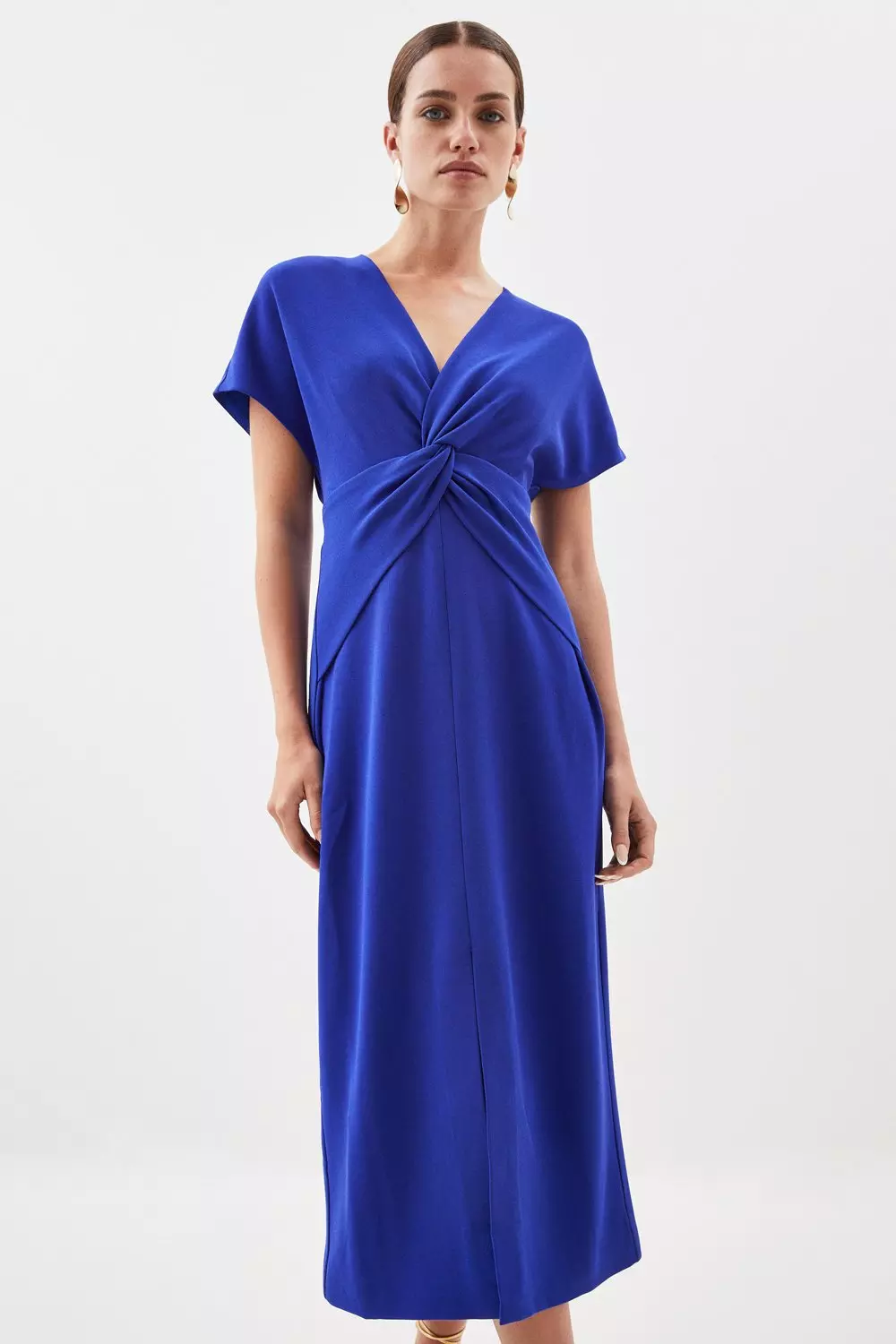 ワンピース PATOU Women Mid Skirts JE162 9972699N Blue Petite Crepe Twist Waist Detail Cap Sleeve Midi Dress