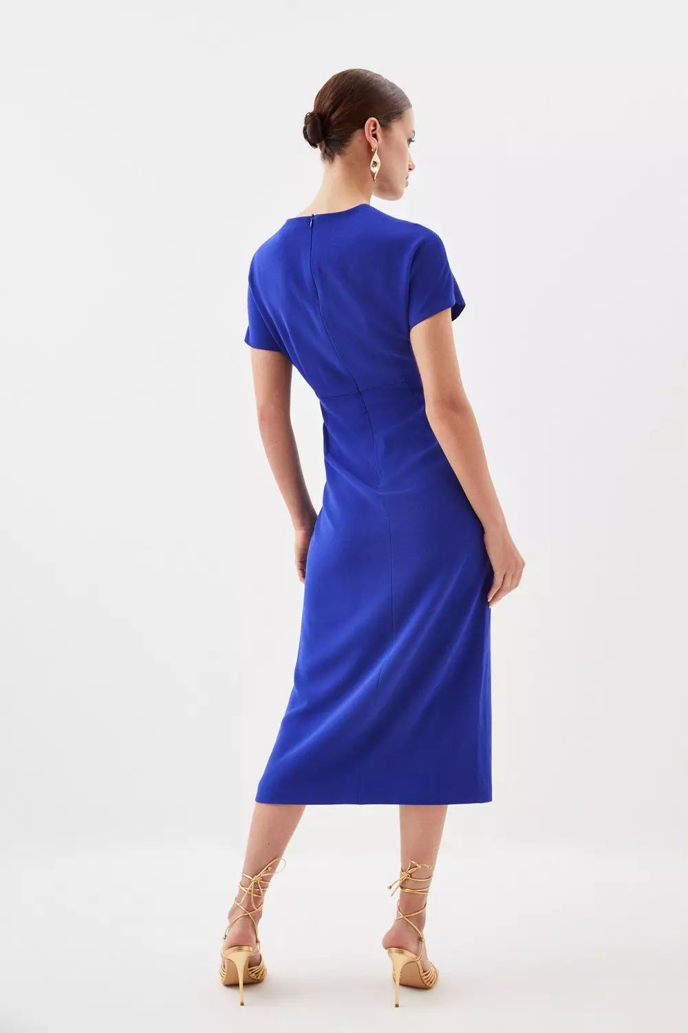 Petite Crepe Twist Waist Detail Cap Sleeve Midi Dress