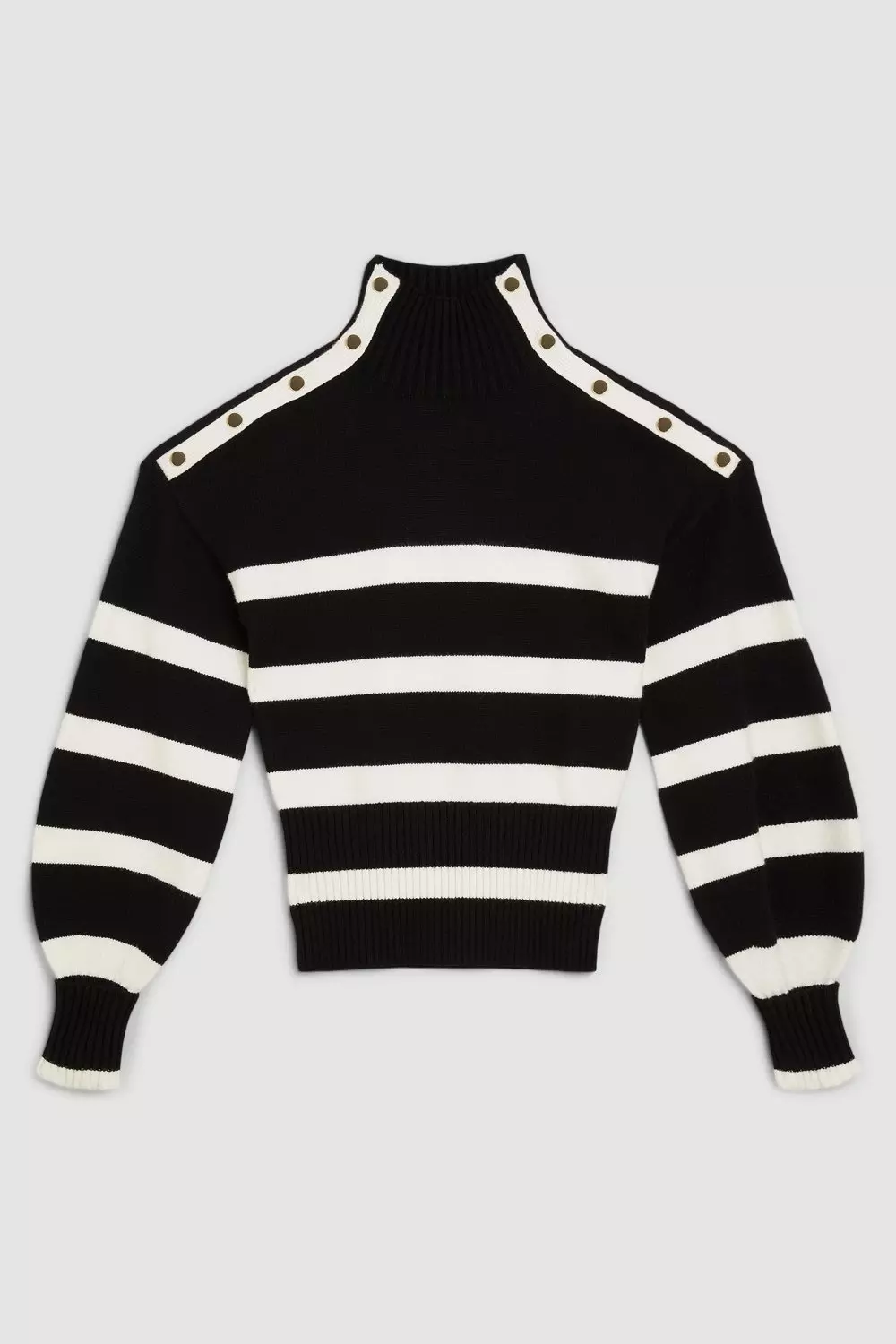 Mono Striped Viscose Blend Knit Popper Detail Jumper  alternative image