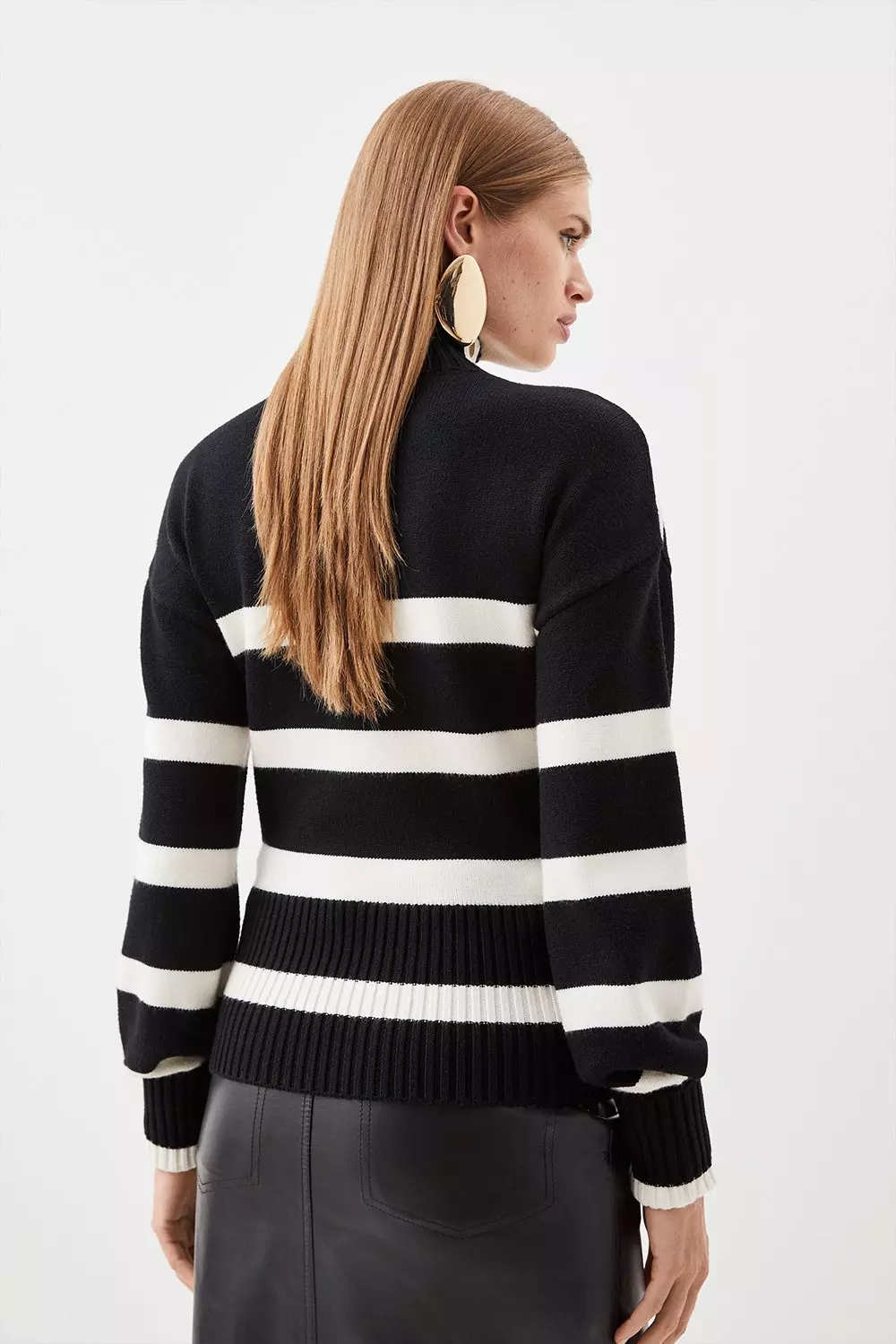 Mono Striped Viscose Blend Knit Popper Detail Jumper  alternative image