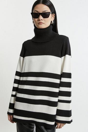 Striped Split Hem Knit Sweater stripe