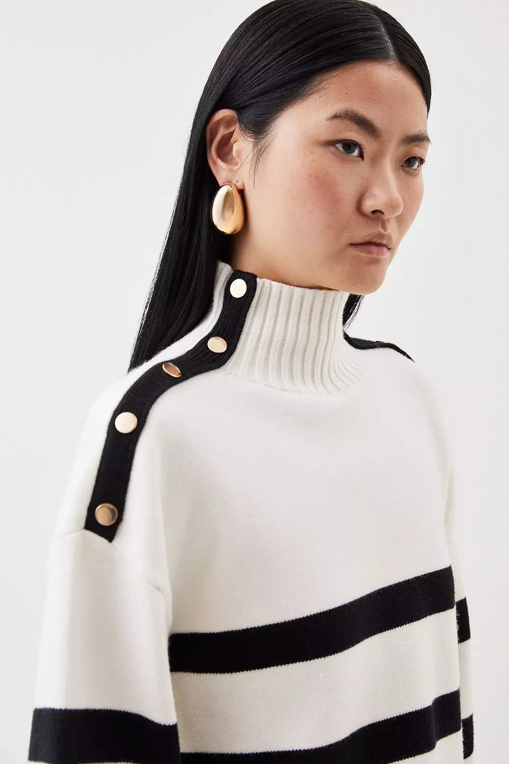 Striped Viscose Blend Knit Tunic Sweater | Karen Millen