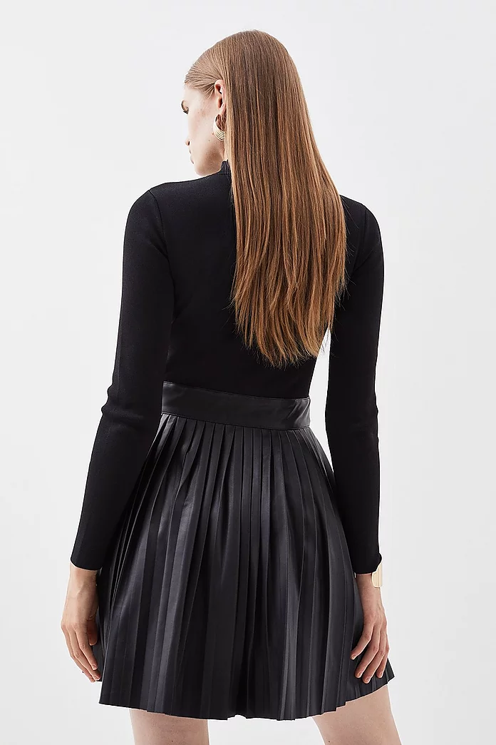 Knitted Skater Dress With Pu Detailing | Karen Millen Knitted Skater Dress With Pu Detailing | Karen Millen