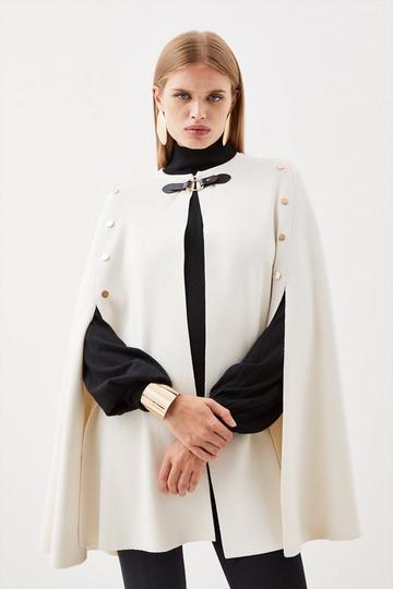 Popper Detail Knit Cape cream