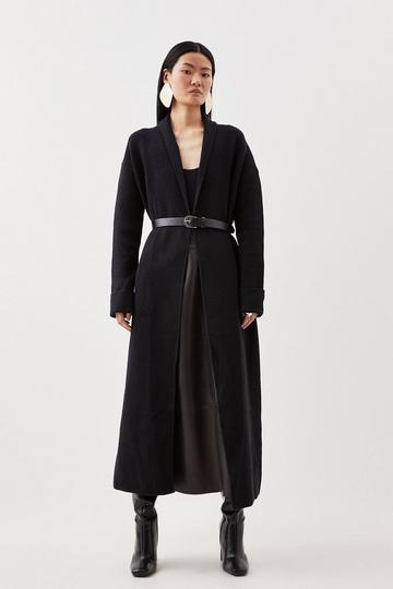 Belted Knit Maxi Coatigan black