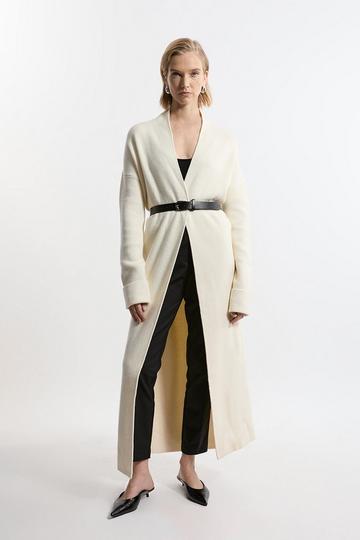 Belted Knit Maxi Coatigan ivory