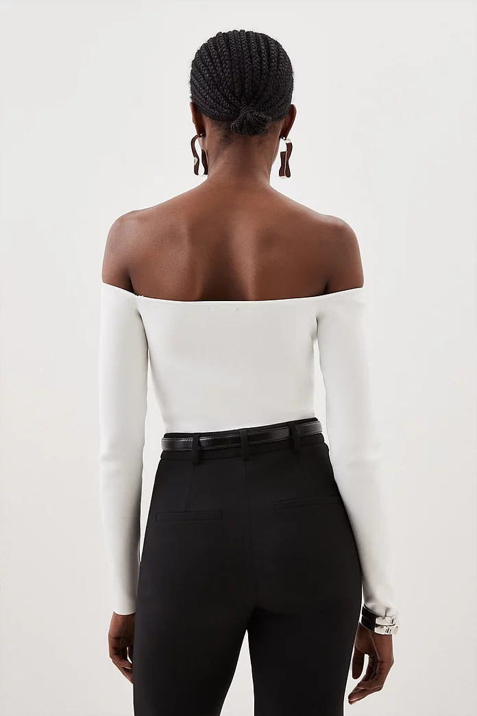 Body Contouring Off The Shoulder Knit Thong Bodysuit | Karen Body Contouring Off The Shoulder Knit Thong Bodysuit | Karen