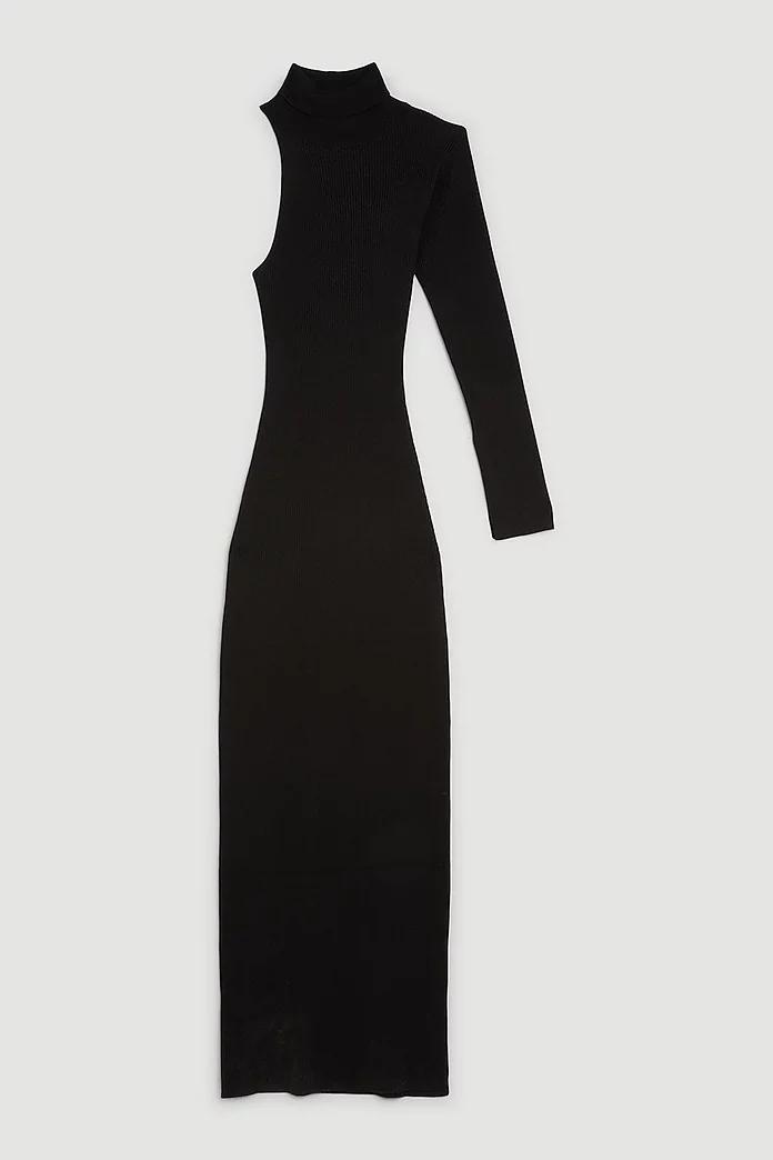 Viscose Blend Rib Knit One Sleeve Maxi Dress | Karen Millen Viscose Blend Rib Knit One Sleeve Maxi Dress | Karen Millen