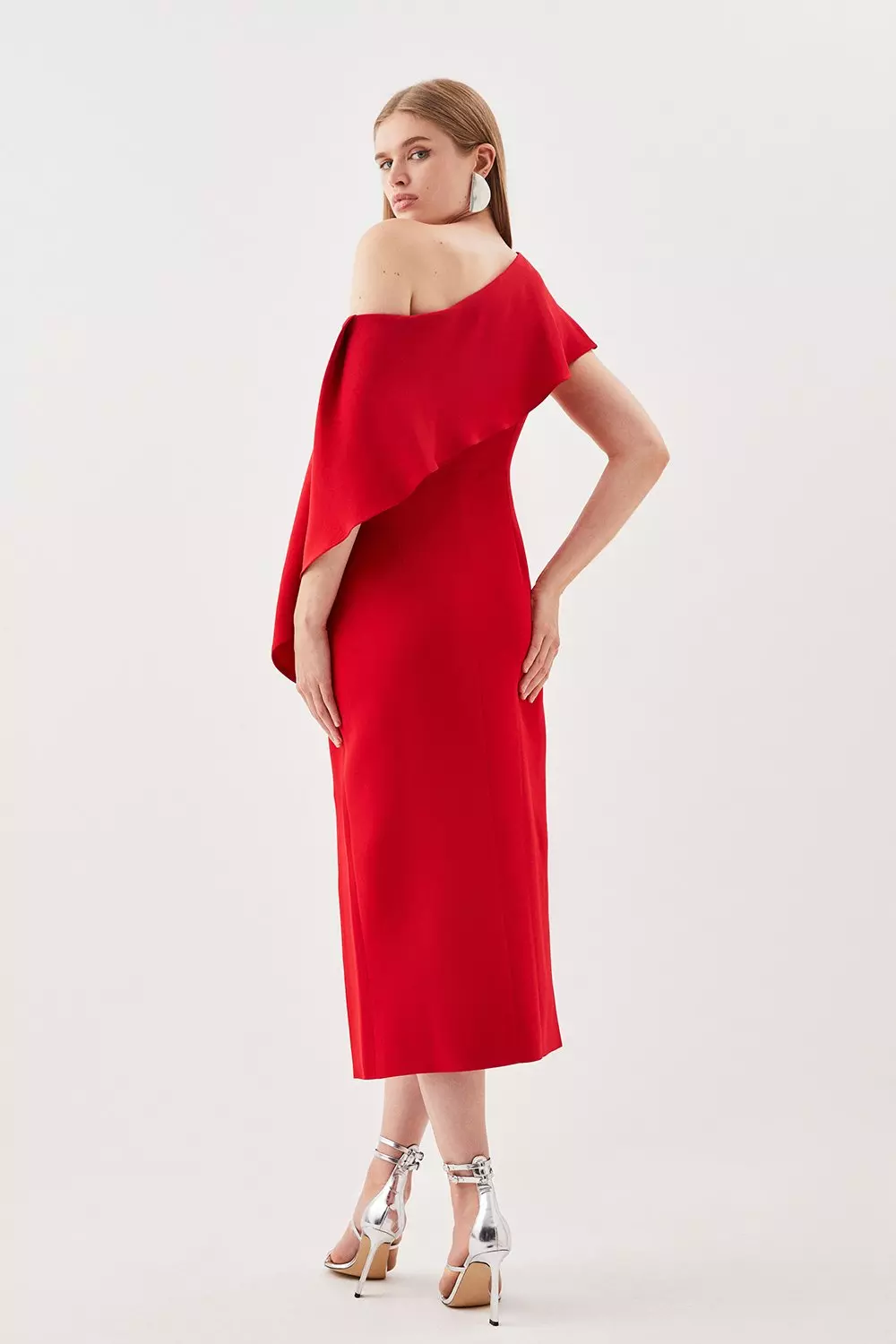 国内発・関税込 KAREN MILLEN*テクスチャーウールブレンドドレス Lace And Tulle High Low Belted Woven Midi Dress | Karen Millen