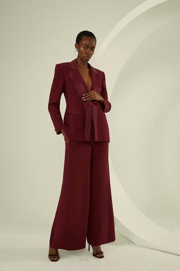 Viscose Satin Back Crepe Tailored Wide Leg Trousers berry