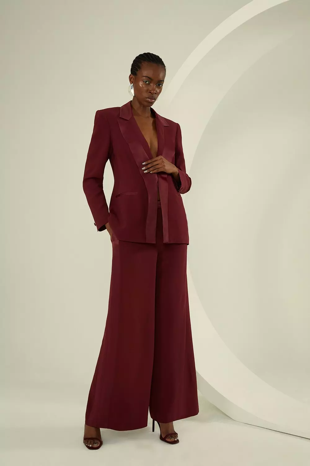 Tailored Viscose Satin Back Crepe Double Lapel Single Breasted Blazer Trouser Set Karen Millen