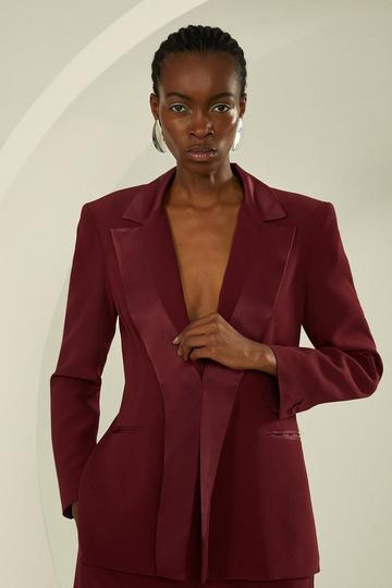 Tailored Viscose Satin Back Crepe Double Lapel Single Breasted Blazer berry