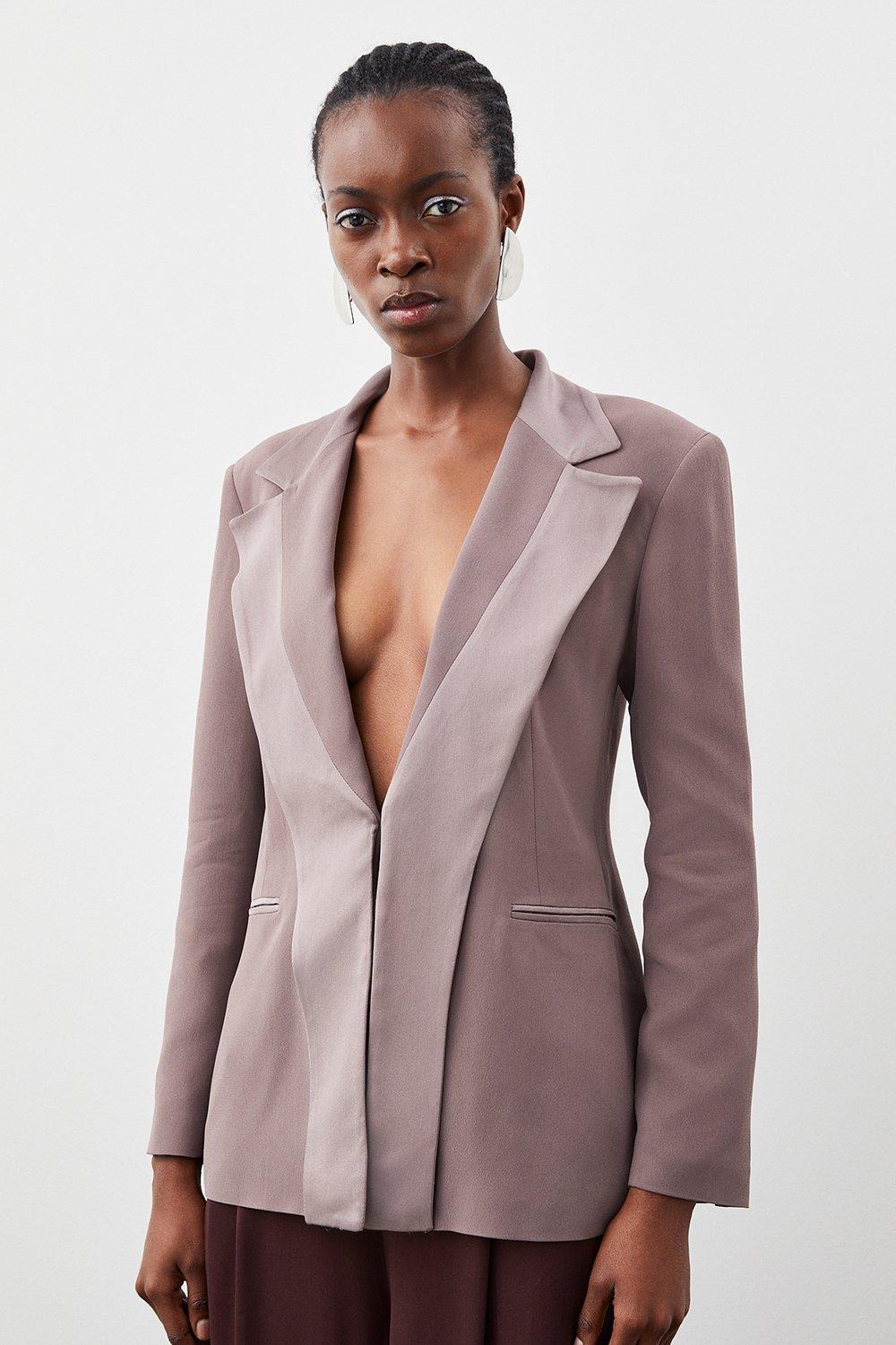 Mushroom Tailored Viscose Satin Back Crepe Double Lapel Single Breasted Blazer