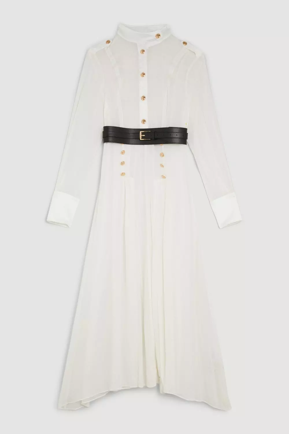 【KAREN MILLEN】Petite Military Belted Sheer Midi Dress karen-millen-petite-military-