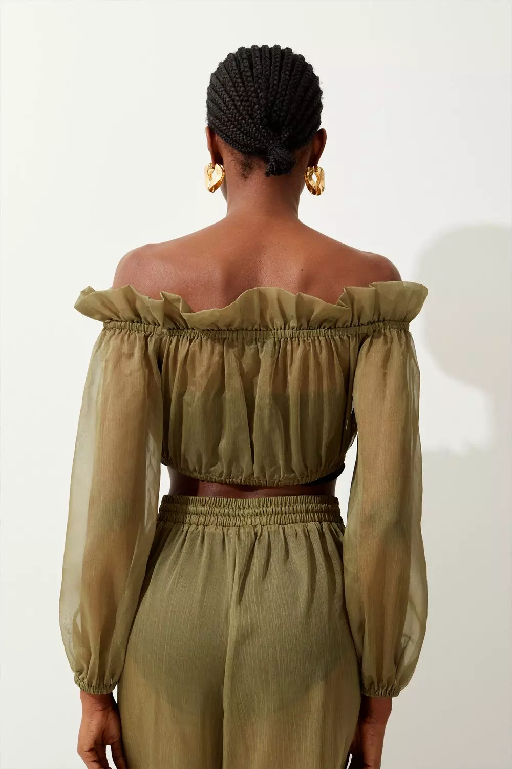 Bardot Sheer Beach Balloon Sleeve Top Karen Millen