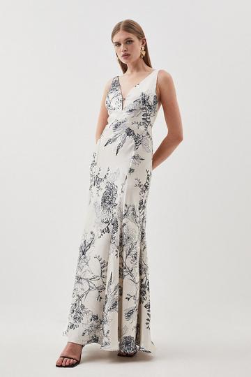 Floral Premium Satin Panelled Woven Maxi Dress floral