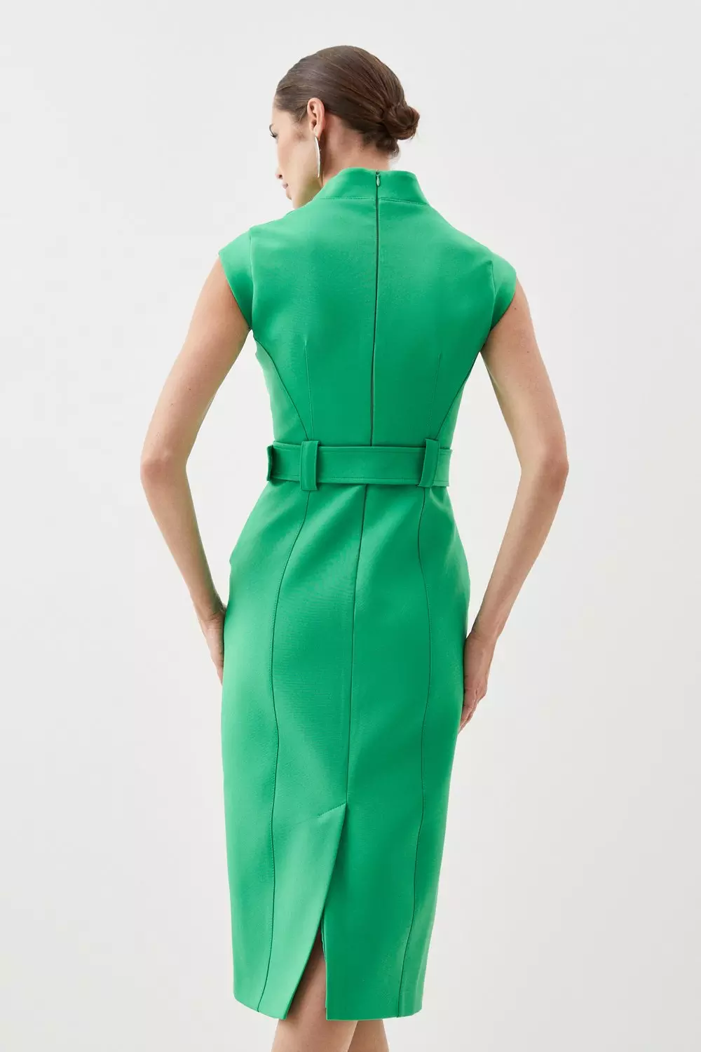 【KAREN MILLEN】フリル タフタ ストレッチ テーラード ミディ Compact Stretch Tailored Pu Tab Detail Midi Dress | Karen Millen