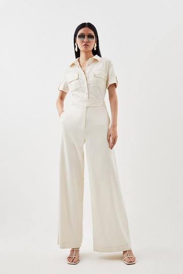 Relaxed Tailored Belted Utility Pocket Jumpsuit ivory