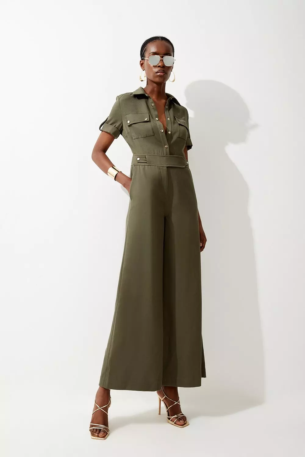 Khaki Relaxed Tailored Belted Utility Pocket Jumpsuit alternative image