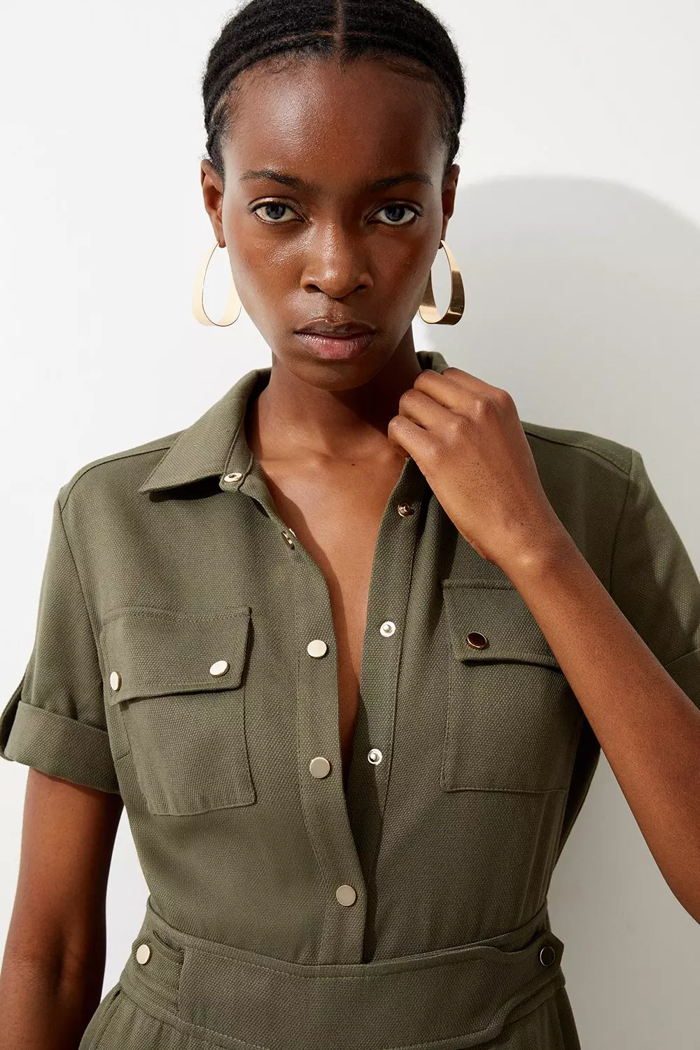 Khaki Relaxed Tailored Belted Utility Pocket Jumpsuit alternative image