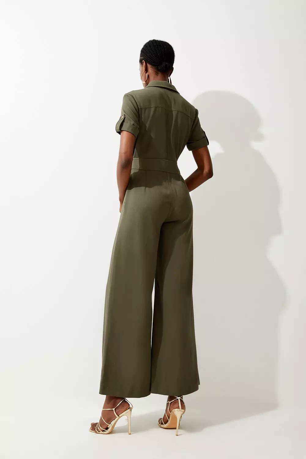 Khaki Relaxed Tailored Belted Utility Pocket Jumpsuit alternative image