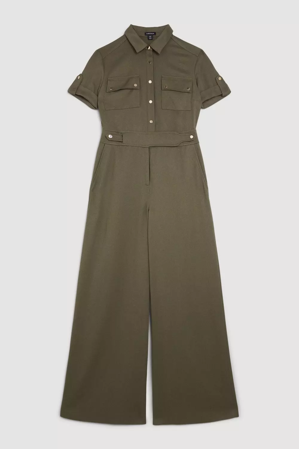 Khaki Relaxed Tailored Belted Utility Pocket Jumpsuit alternative image