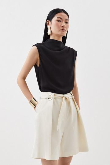 Relaxed Tailored Belted Tailored Shorts ivory