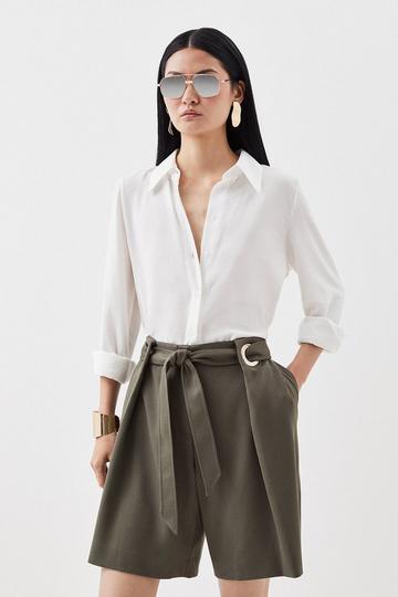 Relaxed Tailored Belted Tailored Shorts khaki