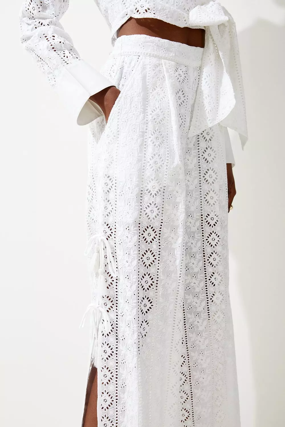 Cotton Eyelet Wrap Top And Wide Leg Pants Two-Piece | Karen