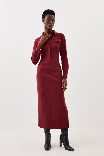 Tailored Compact Stretch Shirt Midi Dress merlot