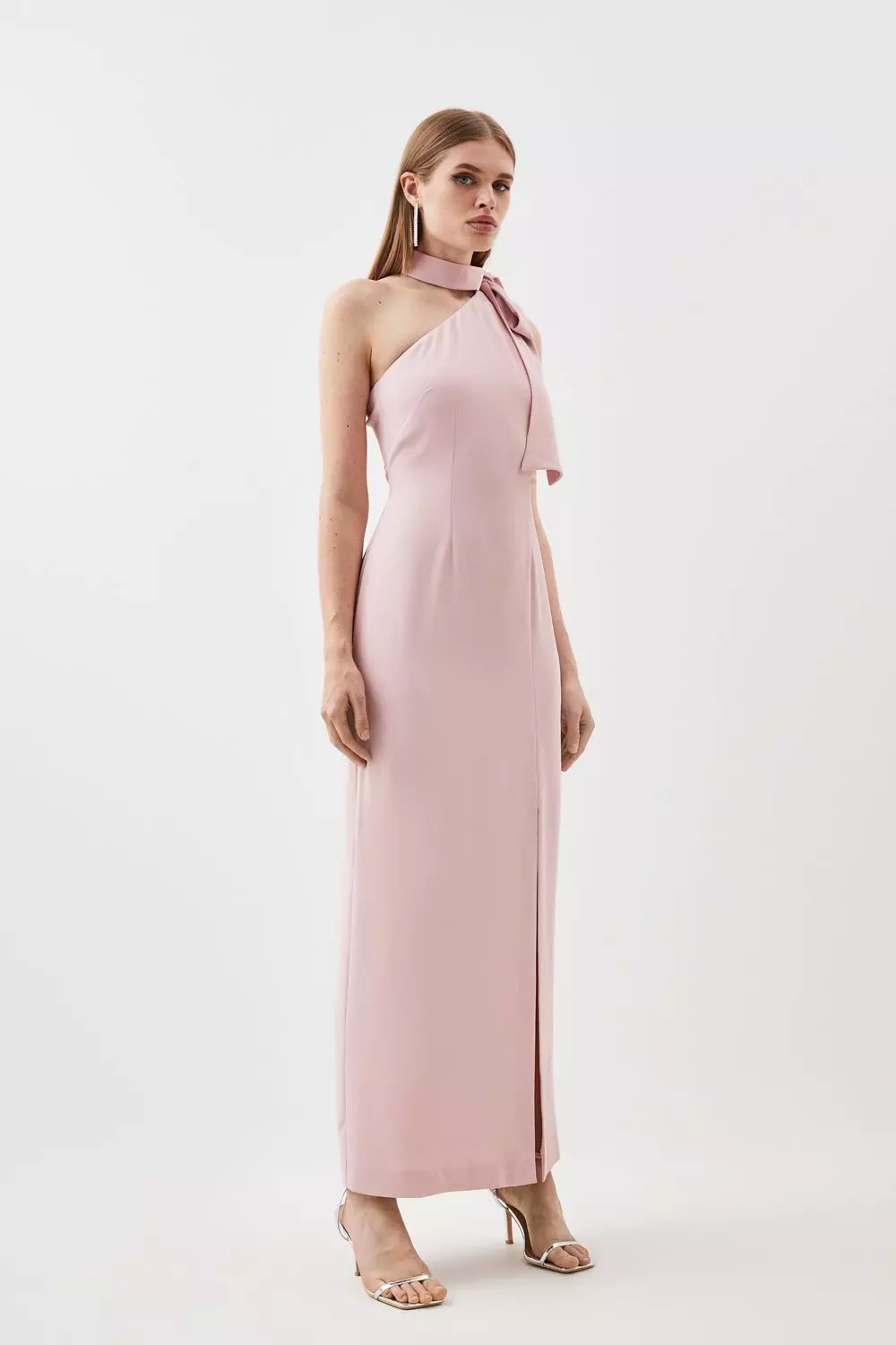 Blush Soft Tailored Tie Neck Midi Dress  alternative image