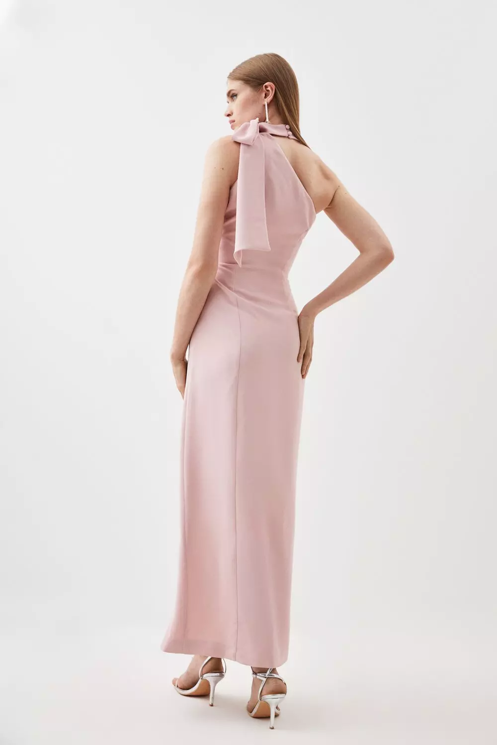 Blush Soft Tailored Tie Neck Midi Dress  alternative image