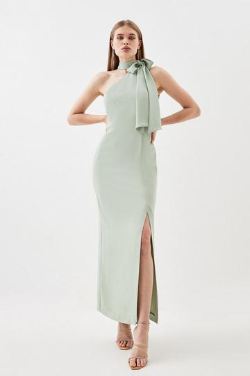 Petite Soft Tailored Tie Neck Midi Dress sage