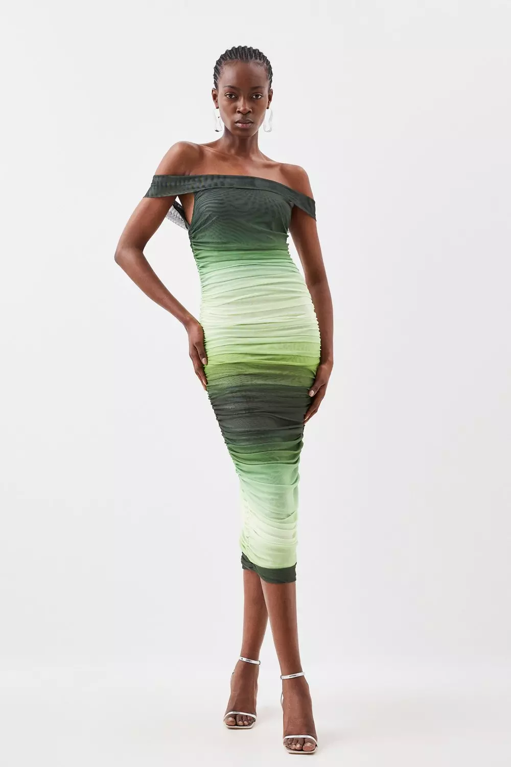 Ombre Mesh Off The Shoulder Jersey Midi Dress | Karen Millen