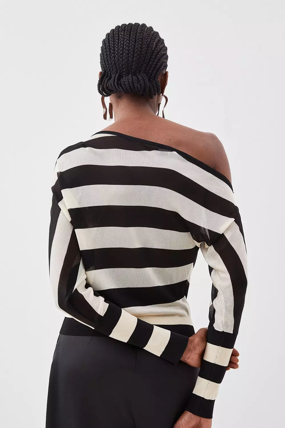 Black Viscose Blend Sheer Knit Slinky Asymmetric Blouson Top alternative image