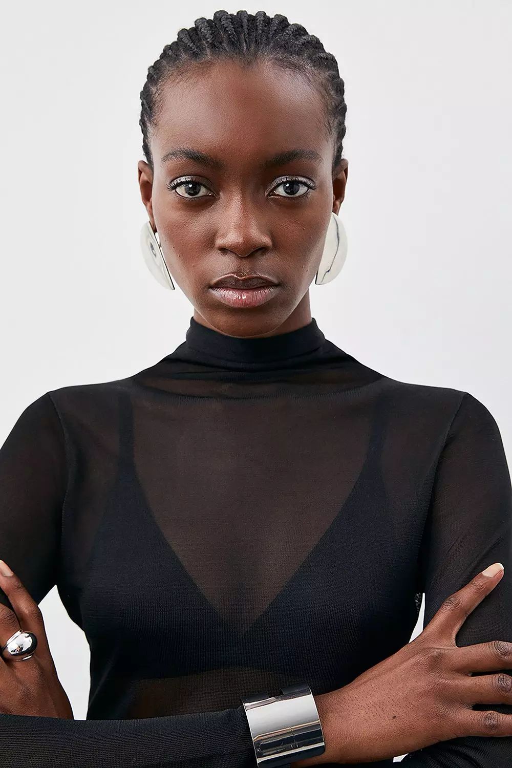 Sheer Knit Slinky Funnel Neck Top Karen Millen