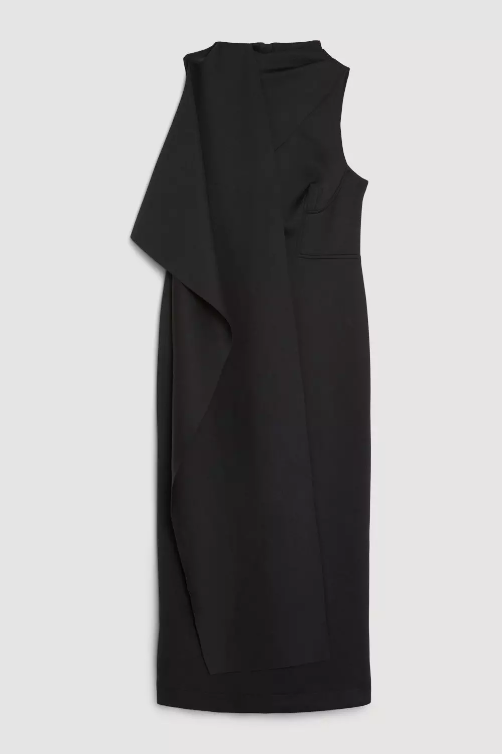 Black Scuba Waterfall Detail Woven Midi Dress alternative image