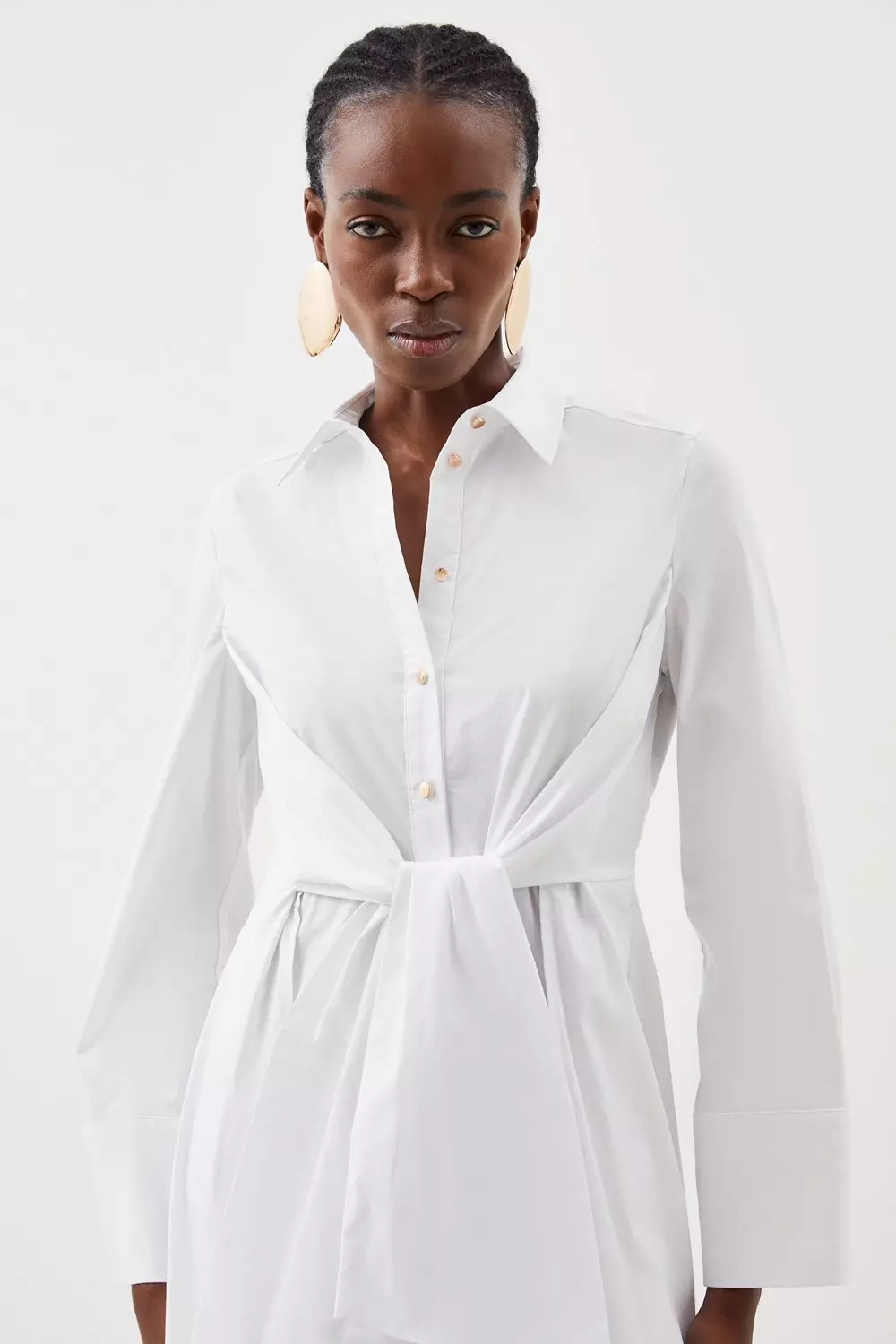 Cotton Tie Detail Woven Midaxi Shirt Dress | Karen Millen